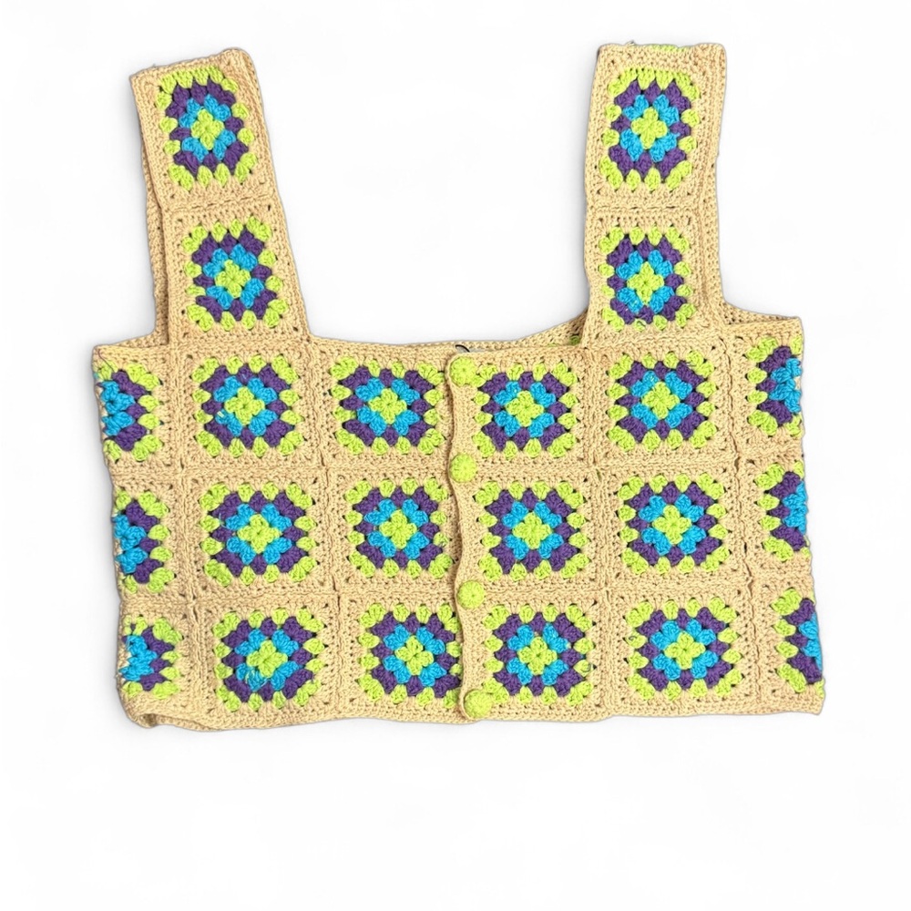 Zara Blue and Green Crochet Crop Top Retro Style